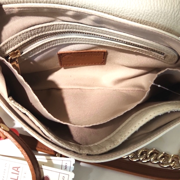 NWT Valentina Italian Pebbled Leather Flap Crossbody Shoulder Bag with Chain - Picture 13 of 16